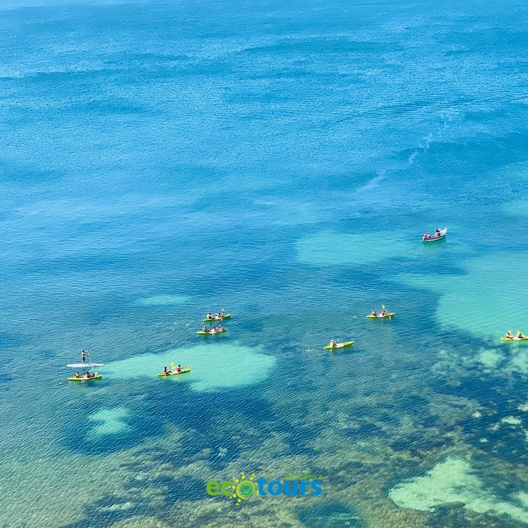 Kayakers near the Algarve cliffs